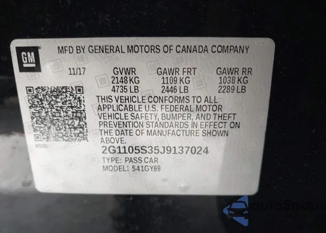 2018 Chevrolet Impala 1Lt из США, поврежденный, VIN 2G1105S35J9137024